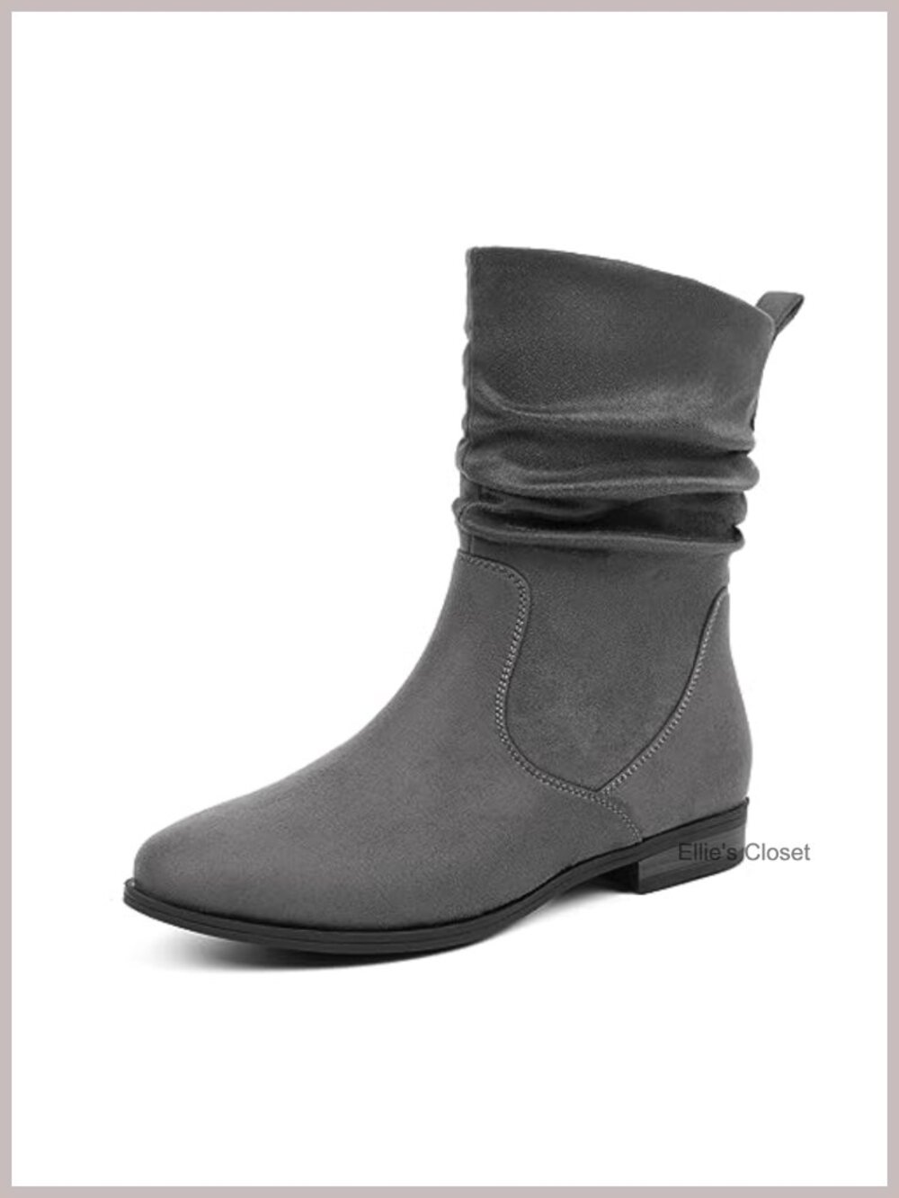 Faux Suede Slouchy Mid Calf Boots Almond Toe Low Heel Comfort